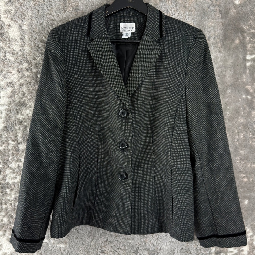 Koret Petites Size 10p Velvet Trim Professional Career Blazer Gray Long Sleeve